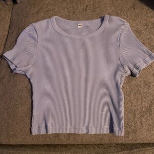 Uniqlo Ribbed Crewneck Crop Top - Light Blue